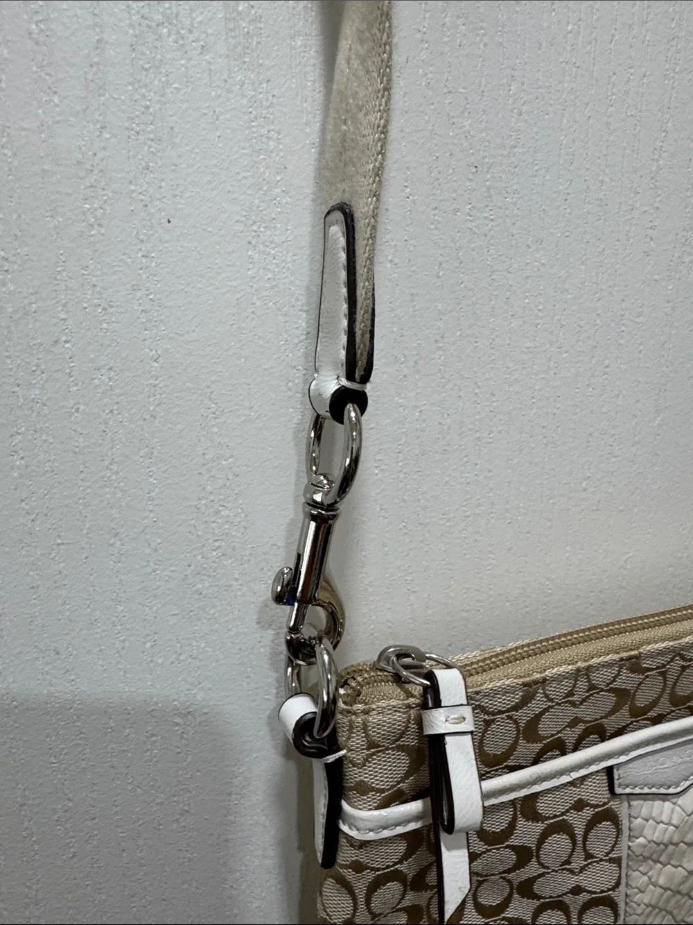 Coach Signature File Crossbody Bag Khaki White Snake Embossed Trim